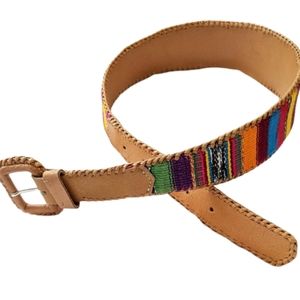 Vintage Boho Guatemalan Leather Woven Rainbow Belt
